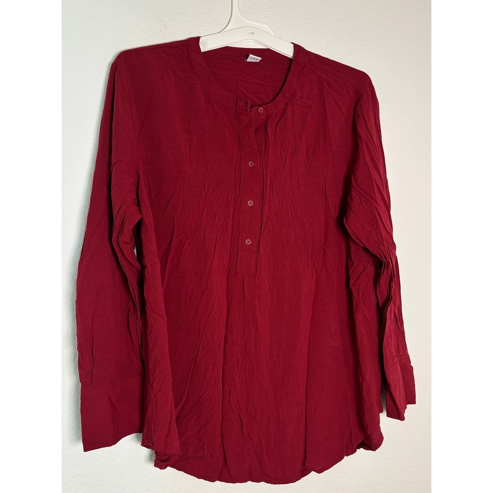 Old Navy Womens XL Burgundy Red Henley Long Sleeve Band Collar Blouse Top